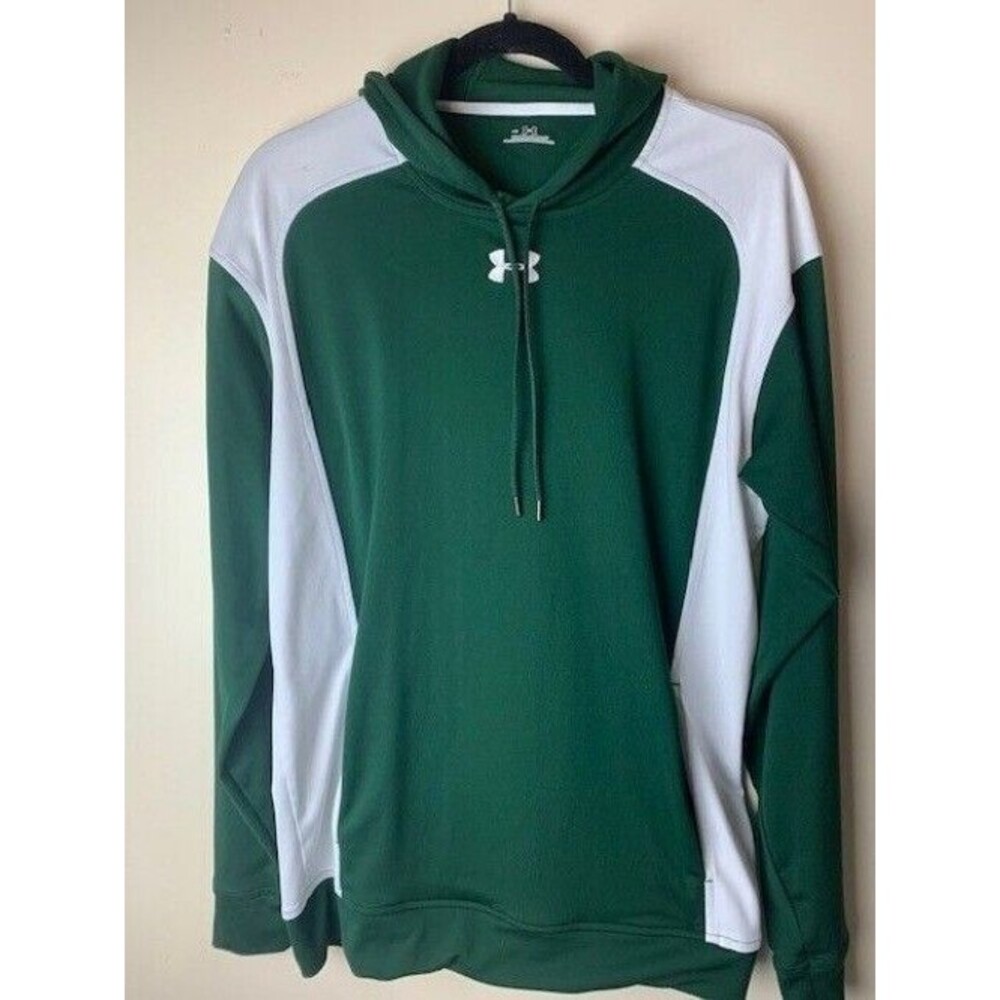 Under Armour Size M Mens Green White Hoodie Pullover Long Sleeve